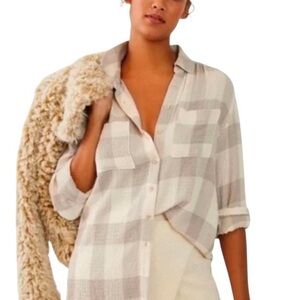 Pilcro Cream and Gray Plaid Shirt